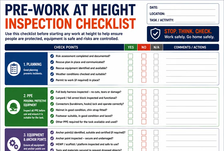 Work at height inspection checklist