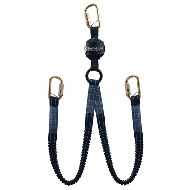 Safehold 1.8mtr Twin-Leg Elasticated Shock-Absorbing Lanyard with Double Locking Karabiners
