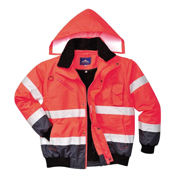 Hi-Vis Red 3-in-1 Contrast Bomber Jacket 