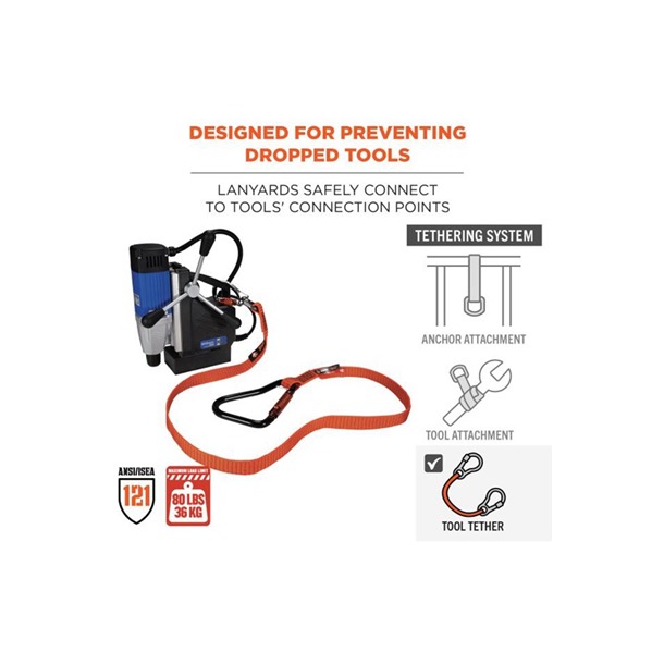 SQUIDS 36kg Heavy Duty Tool Lanyard with XL Locking Karabiner and Swivel Karabiner by ERGODYNE 